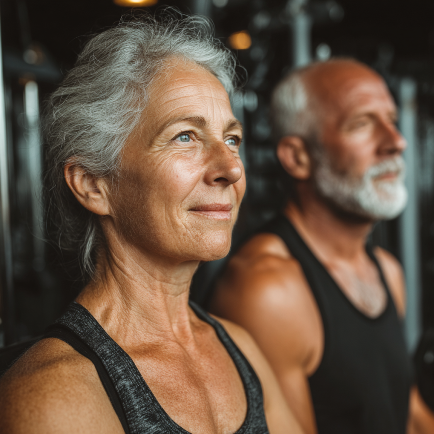 Пожила жінка займається йогою на природі